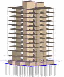 Конечно - элементная модель здания на свайно-плитном основании